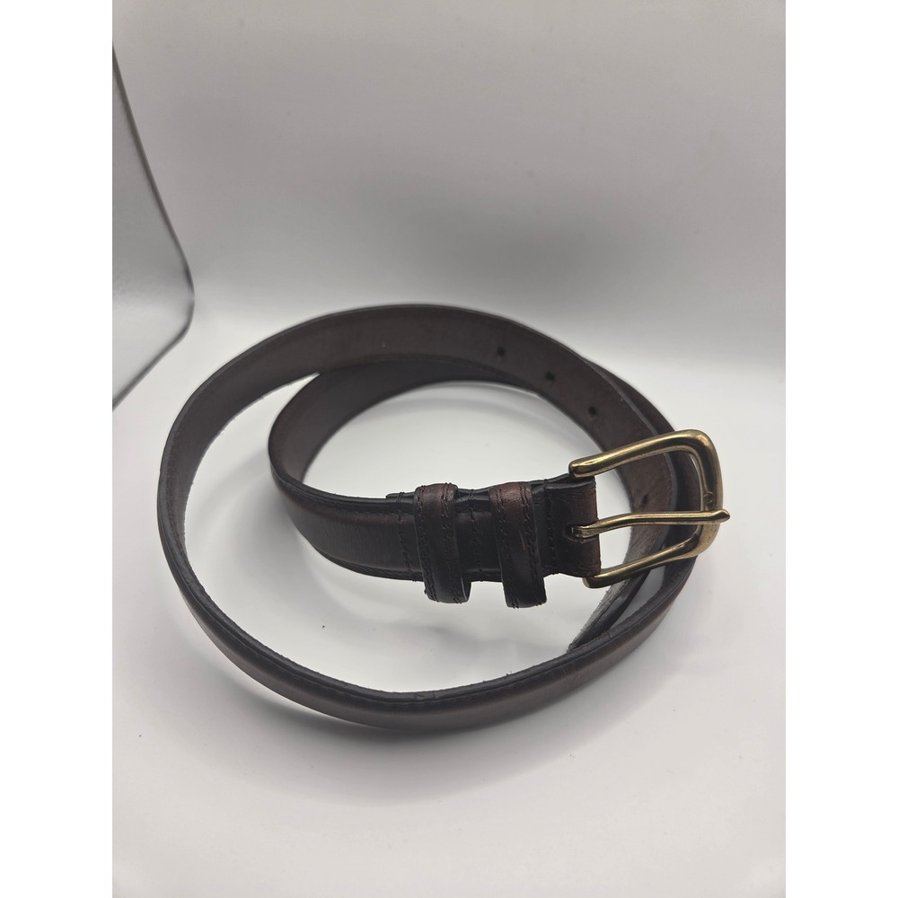 Oil Tanned Cowhide Leather Belt Mens 34 Brown Brass Buckle Stitched Work Rugged